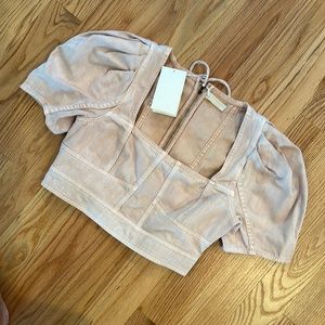 NWT Ulla Johnson Pink Puff Sleeve Crop Top
